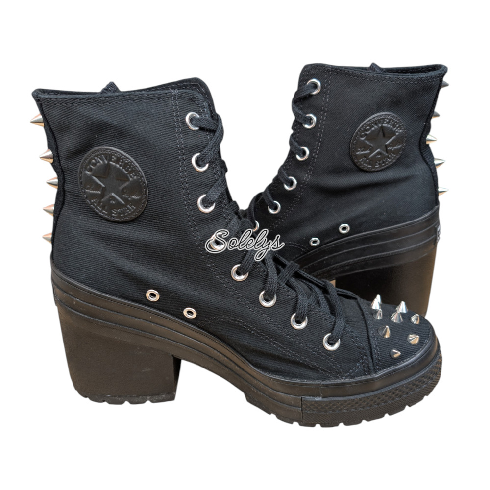 Converse Chuck 70 De Luxe Heel Platform Triple Black Spike Studded Boot M9 W11